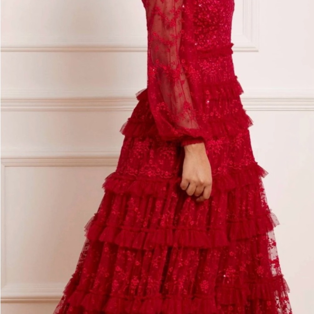 Needle and Thread Blossom Lace Ankle Gown Elegant Red Lace Tiered Dress - Picture 2 of 4